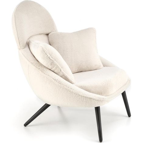 Fauteuil lounge design en tissu beige avec pieds en métal noir Plazza (1/5)