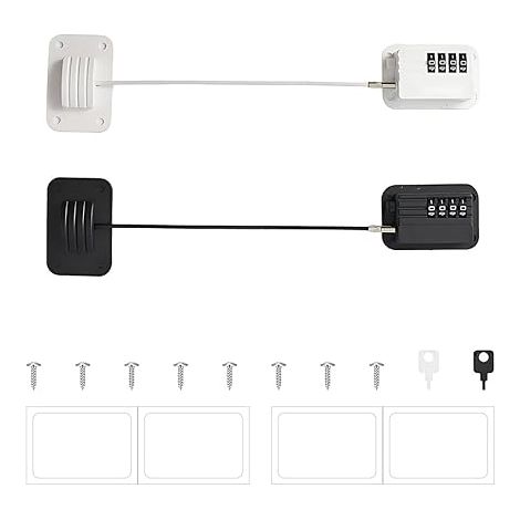 2 Pièces Serrures de Réfrigérateur, Serrures à Combinaison de Réfrigérateur, Serrure Frigo avec Code, Adhésive Verrou à Combinaison, pour Portes de Réfrigérateurs,Fenêtres,Placards (Noir, Blanc) (1/4)