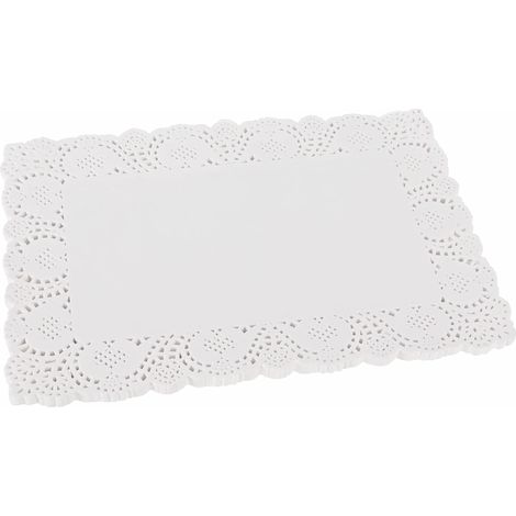 Napperon Papier Dentelle Rectangulaire Blanc (Lot de 100) - 36,5 x 26 cm - Napperon Dentelle pour Gâteau, Décorations de Mariage et Emballages (1/5)