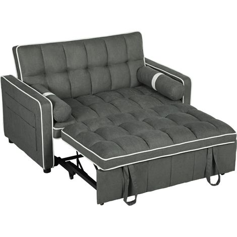 TwoSeater LinenLook Sofa Bed Charcoal Grey (1/5)