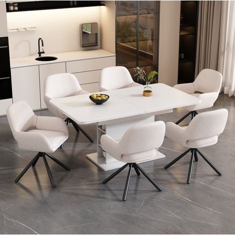 Silla de comedor giratoria de sherpa blanco con reposabrazos, estructura de madera y metal,60×50×80cm (1/5)