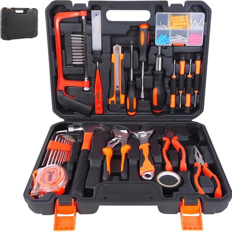 coffret à outils de 102 pièces, boîte à outils, armoire à outils, boîte à outils avec jeu d'outils, armoire à outils, marteau,, adapté à la réparation de garages, maisons, voitures, camions et apparei