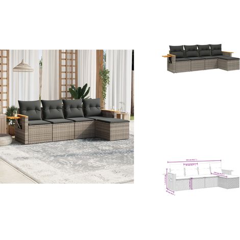 5-tlg. Garten-Sofagarnitur mit Kissen Grau Poly Rattan - Gartenmöbel - Sofa Set - Rattan Möbel - Outdoor Sofa - Lounge Set (1/3)