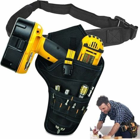 Sac à Outils avec Ceinture, Sac Porte-Outil pour Perceuse Électrique, Outil Holster Étui avec Ceinture Ajustable à Outils pour Électricien, Charpentier Technicien, Famille (Jaune) (1/5)