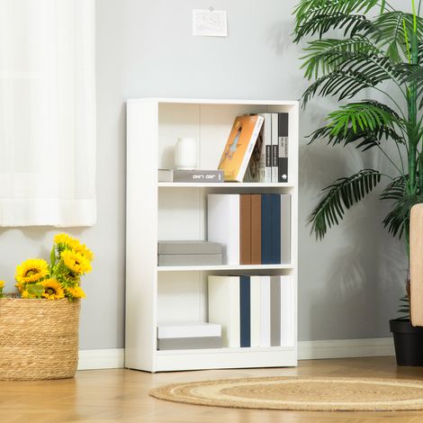 Estantería Librería con 3 Compartimentos de Almacenaje Libros CDs Plantas para Salón Estudio Dormitorio 62,2x24x102,4 cm Blanco (1/5)
