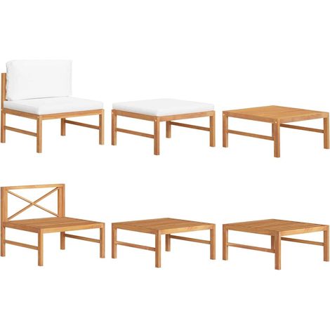 Salon de jardin 3 pcs avec coussins-Lot de 3 Mobilier de jardin-Meuble de jardin crème Bois de teck (1/5)