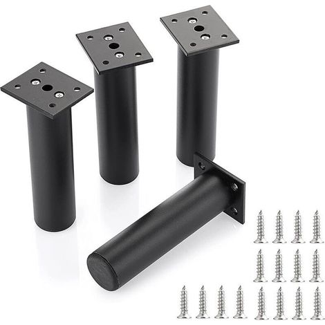 Lot de 4 pieds de meuble ajustables 20 cm – Métal noir – Installation facile avec vis – Charge max 200 kg – Pour canapés et armoires (1/5)