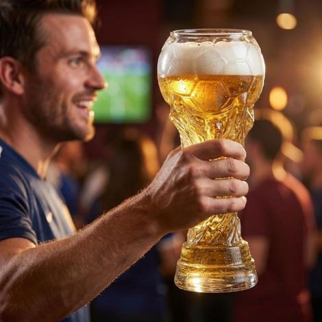 Chopin à bière en verre sur le thème du football 2026 - Verre à bière de 500 ml en forme de ballon de football, chope style trophée (1/4)