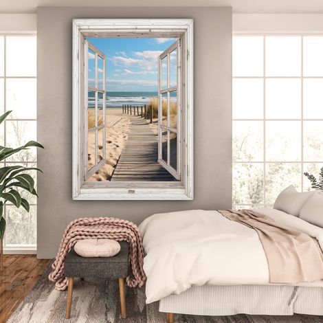 Lienzo impreso para ventana mar playa sol naturaleza moderno 100 x 75 cm XXL decoración de pared cuadro para salón dormitorio | Leroy Merlin