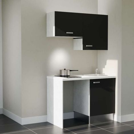 Kitchenette K01 Noir - Plan de travail Blanc - Crédence : Non - Evier Inox (1/5)