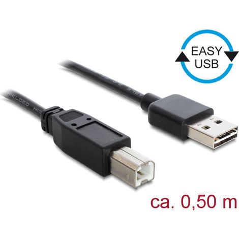 Delock Cable EASY-USB 2.0 Type-A macho  USB 2.0 Type-B de 0,5 m negro