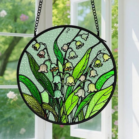 20cm Suspension vitrail pour fenêtre, scène végétale chaleureuse, accroche-soleil pour porte et mur, cadeaux Noël pour femmes (1/5)