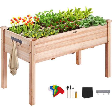 Jardinière 120x58x76 cm Lit de Jardin Surélevé en Bois de Sapin Bac de Plantation avec Pieds pour Cultiver Fleurs Végétaux Herbes Plantes Grasses dans Jardin Terrasse Patio Balcon Couleur Bois (1/5)