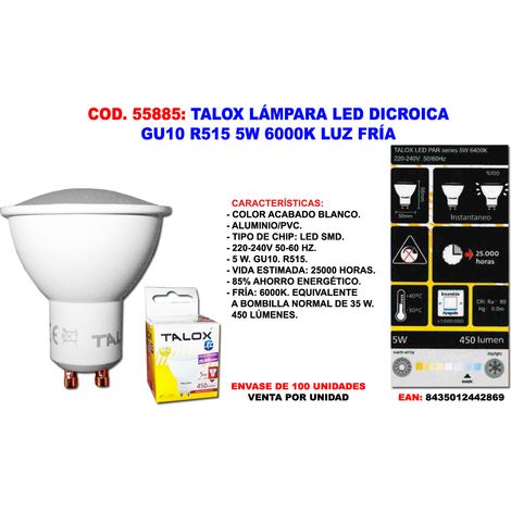 Lámpara LED dicroica TALOX GU10 R515 5W 6000K luz fría