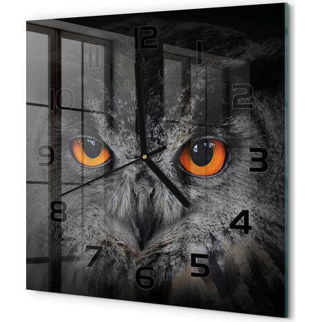 Horloge Murale Carrée en Verre Trempé Silencieuse Design Moderne Salon Cuisine Hibou 30x30 cm (1/5)