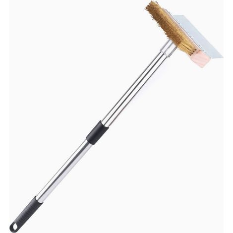 Brosse de four à pizza avec grattoir en acier, 120 cm, longue poignée amovible en aluminium, grattoir pour four à pizza avec brosse en laiton (1/5)