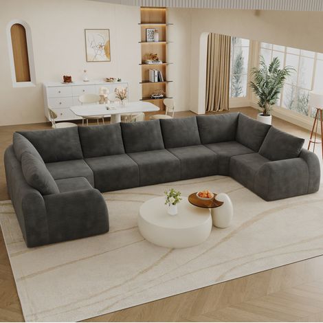 U-Form Sofa 411 x 200 x 85 cm ohne Montage, Chenille, Dunkelgrau HAVRYA (1/5)