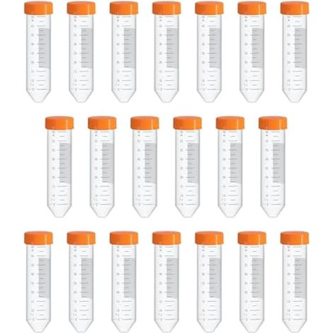 20 Pièces Plastiques Tubes à Centrifuger Orange 50ml, Conique Fond Tubes à Essai Plastique, Sample Lab Tubes avec Bouchon à Visser et Graduations (1/4)