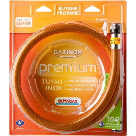 Tuyau flexible inox pour gaz BP – Pression nominale 150 mbar – Filetage plomberie – Validité illimitée – Garantie à vie – Gazinox (1/2)