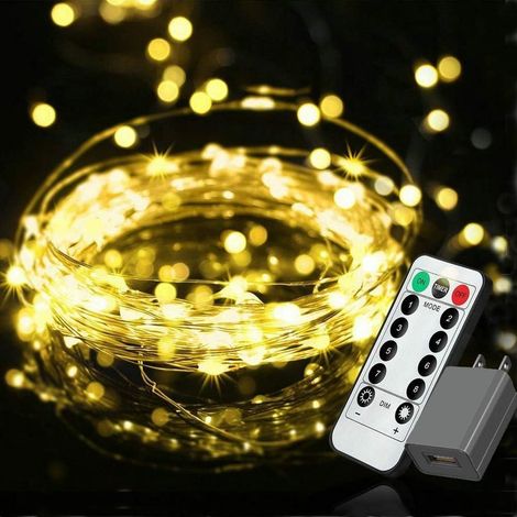 Guirlande Lumineuse LED - 100 Ampoules Blanc Chaud - 10 M - IP65 Etanche - 8 Modes Avec Télécommande - Pour Decoration Interieure Et Exterieure (1/5)