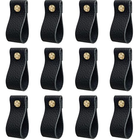 Tirador para armario de cocina, juego de 12 tiradores de cuero para muebles, tirador de puerta con tuercas y tornillos, pomo anticolisión para cajones de armarios y puertas de cómodas, bonito regalo,  (1/5)