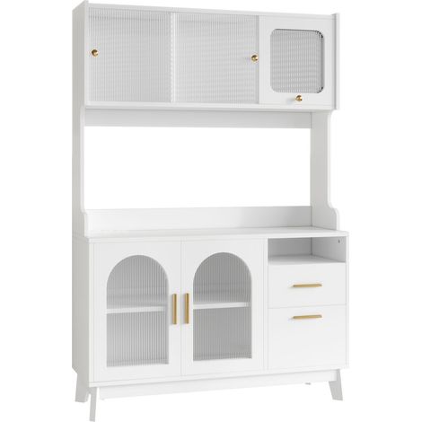 Buffet salle à manger 120 x 40 x 178 cm rangement à plusieurs niveaux prise intégrée ports usb-c et usb-a blanc (1/5)