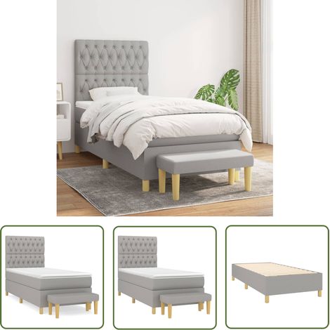 The Living Store Sommier à lattes de lit avec matelas Gris clair 100x200cm Tissu - Lit Plateforme - Lit Double - Matelas Ressorts Ensachés - Têtière Ajustable - Canapé Lit (1/5)