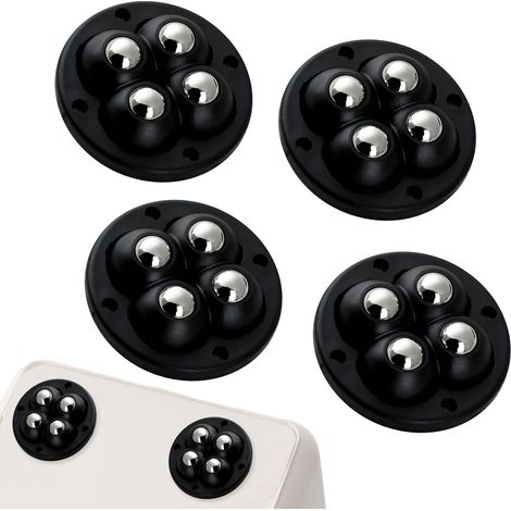 Lot de 4 roulettes autocollantes légères - Mini roulettes à billes 360°, capacité totale 30 kg pour chaises/petits meubles (Noir) (1/5)