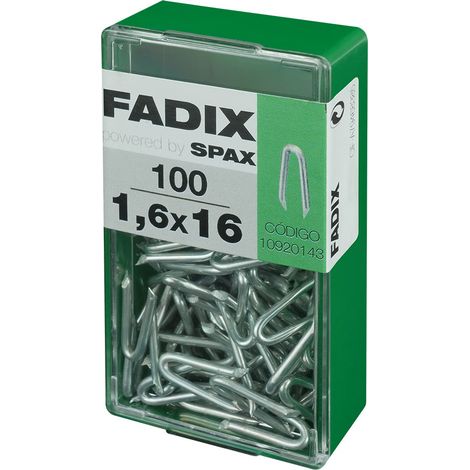 Caja de 100 unidades de grampillones en cinc 1,6x16mm Fadix (1/2)