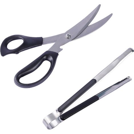 Schwarzes Grillzangen-Set, Schere, Clip-Set, Pizzaschere - Schwarzes Grillzangen-Set, Schere, Clip-Set, Pizzaschere (1/5)