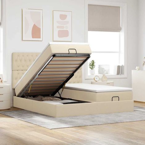 Ottoman-Bett mit Matratzen Creme 200x200 cm Stoff