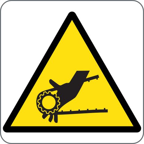 Panneau d’avertissement - danger d’écrasement manuel dans la bande - Taille : 6060mm - Matériau : adhésif - PVC - Material: adhesive-pvc - Size: 6060mm