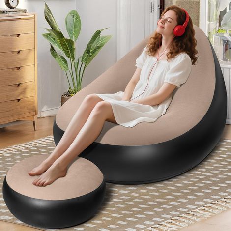 Canapé Gonflable avec Repose-Pieds, Fauteuil Gonflable Exterieur, Pouf Gonflable pour Gaming et Camping, Chaise Gonflable à Surface Floquée, Fauteuil Gonflable pour Intérieur et Exterieur (1/5)