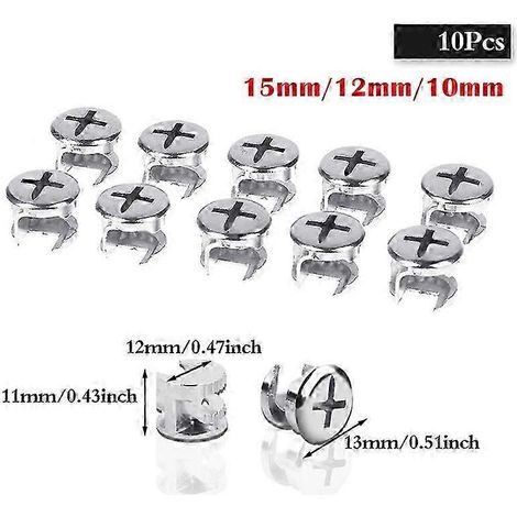 Lot de 10 connecteurs à came 3 en 1 pour meubles, roue excentrique / Quincaillerie / Connecteur / Quincaillerie pour meubles, diamètre 15 mm/12 mm/10 mm (1/5)
