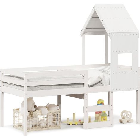 Maison Exclusive - Hochbett mit Dach Weiß 90x190 cm Massivholz Ki