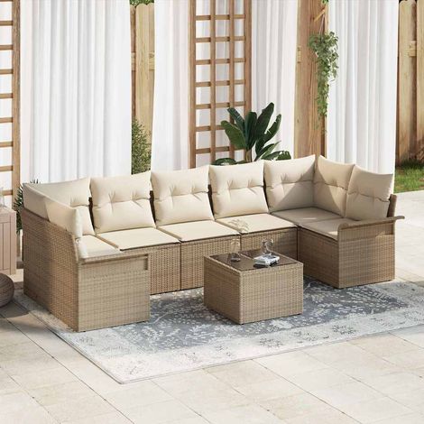 Teenpull – Gartensofa-set mit Kissen 8 pcs Beige und Creme Poly-Rattan (1/5)