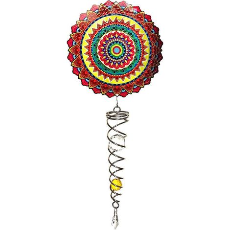 Suspension Éolienne Mandala Mexico en Acier Inoxydable avec Spirale de Cristal 60 cm - PANGIVO