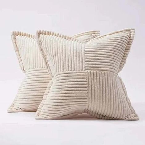 Sofakissenbezüge (45 x 45 cm), 2er-Set, beigefarbener Cord mit Kreuzmuster, für Schlafzimmer und Wohnzimmer (1/4)