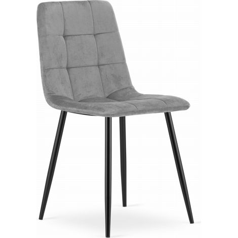 Silla Kara - terciopelo gris claro / patas negras x 1 (1/4)