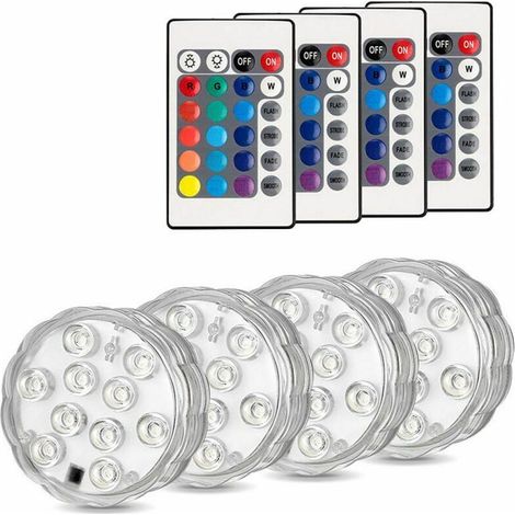 4pcs lumière LED Rechargeable USB LED Submersible avec telecommande LED de Couleur décorative étanche veilleuse eclairage Aquarium LED Lampe Piscine Hors Sol