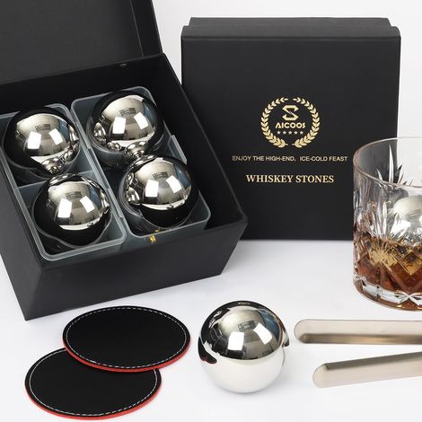 Lot de pierres à whisky réutilisables en acier inoxydable - Boules de glaçons en métal (1/5)