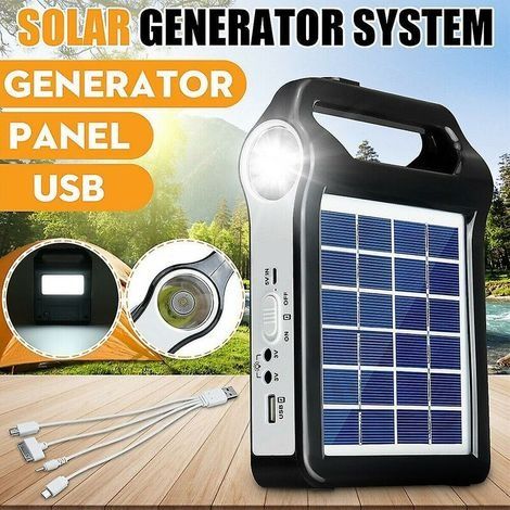 6V Tragbares wiederaufladbares Solarpanel-Energiespeichersystem mit USB-Ladegerät und Lampe – Heim-Solarstromsystem-Set (1/4)