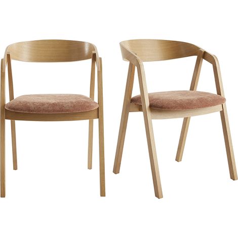 Chaises scandinaves empilables en bois clair chêne et tissu effet velours terre brûlée (lot de 2) LOVA (1/5)