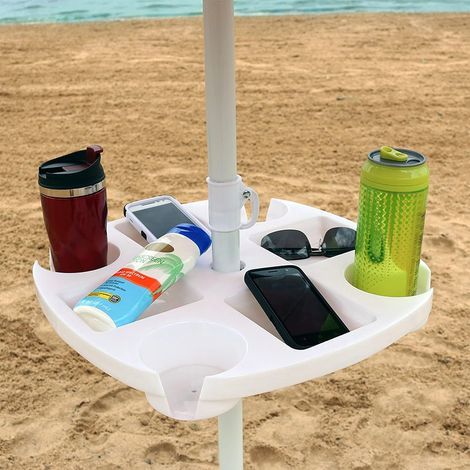 Outdoor-Tisch für Sonnenschirme – 4 Getränkehalter und Staufächer – für Strand- und Terrassensonnenschirme (1/5)