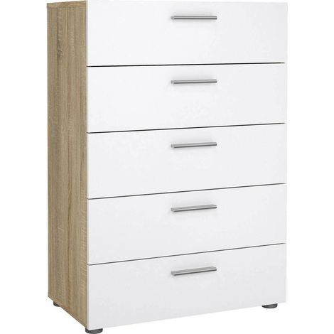 Dmora - Cassettiera Alf, Settimino multiuso, Comò camera da letto, Mobile con cassetti, 70x40 h102 cm, Quercia e Bianco lucido