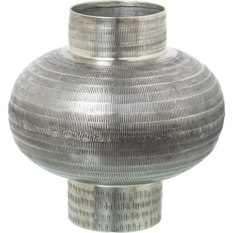 Vase En Aluminium Sculpté Argent Vieilli °26X26 Cm (1/5)