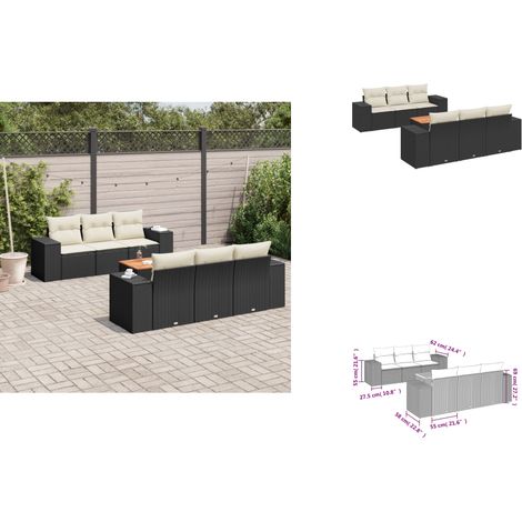 Salon de jardin 7 pcs avec coussins noir résine tressée - Ensemble Salon De Jardin - Meuble Extérieur - Résine Tressée - Rotin Synthétique - Fauteuil Jardin (1/3)