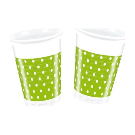 Bicchieri di compleanno a pois verdi, 200 ml, 8 pezzi