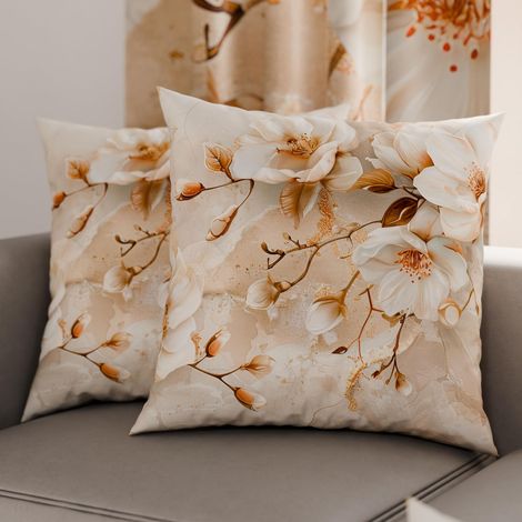 Lot de 2 Taies d'Oreillers 40x40 cm 100% Microfibre Hypoallergénique, Housse Oreiller Rectangulaire Motif Floral Beige, Paquet de 2 (1/3)