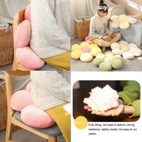 Coussin de chaise en forme de fleur - - 50x50 cm - Rose - Moelleux - Tissu en peluche - Coton en duvet (1/4)